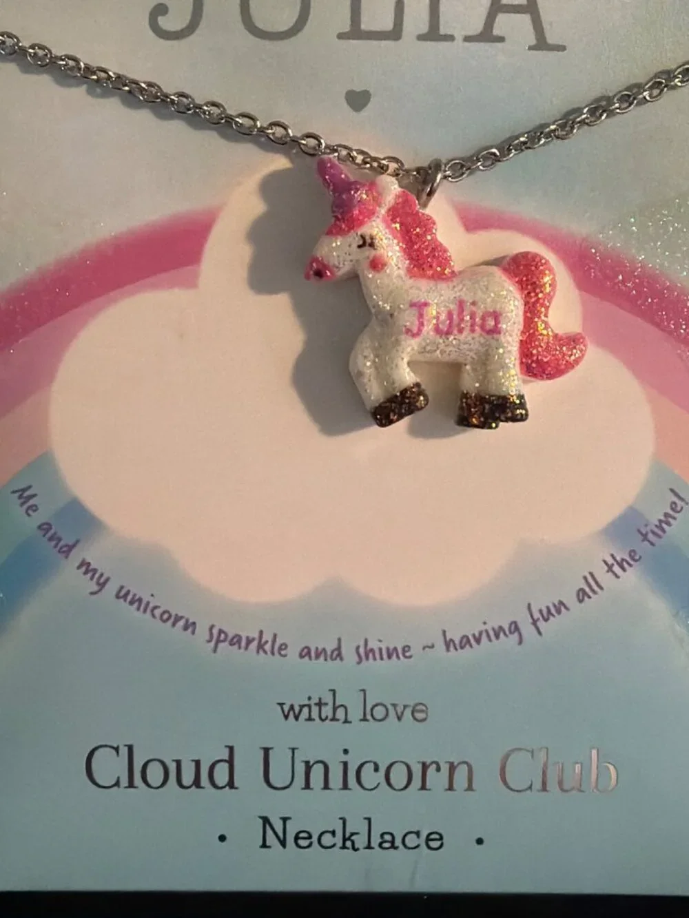 Julia Unicorn Necklace For Kids Adjustable Chain Glitter Finish Nickel Free NEW